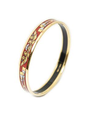 Hermes Enamel Bangle Red Gold Tassel Motif Bracelet